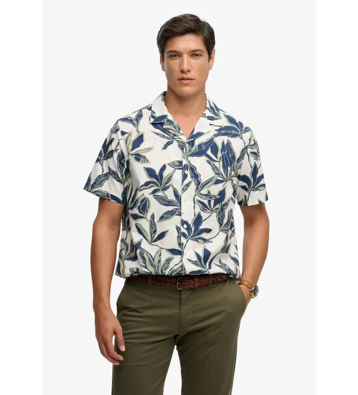 Superdry para hombre. M4011136A Camisa Cabana Poolside beige (L), Casual, Algodón, Manga corta