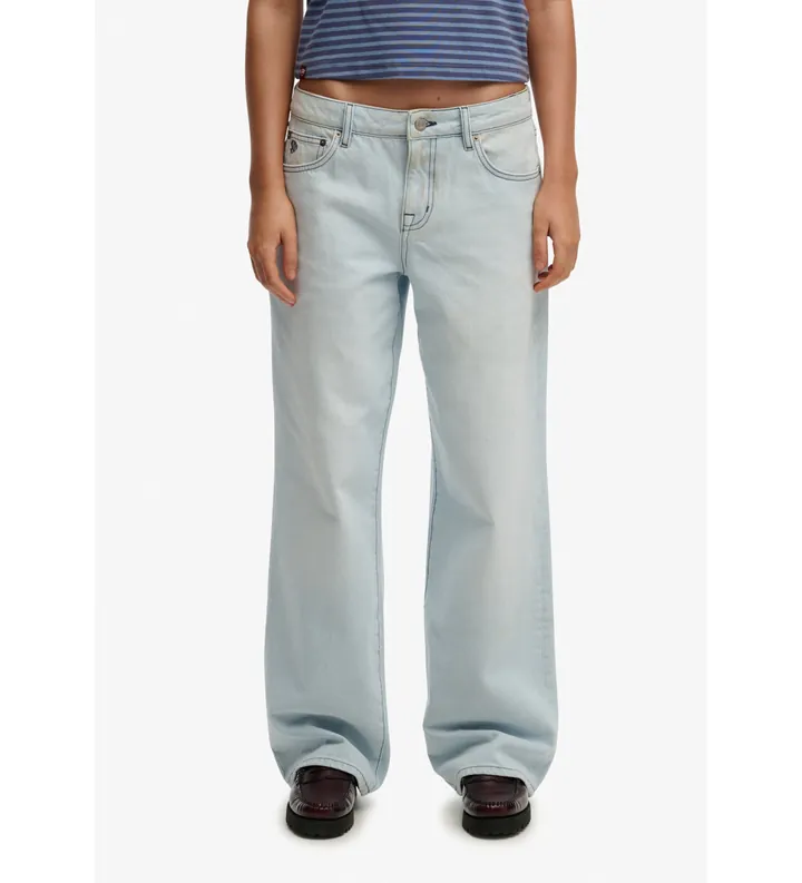 Superdry para mujer. W7011267A Jeans Mid Rise Wide Leg azul (24/32), Casual, Algodón, Denim