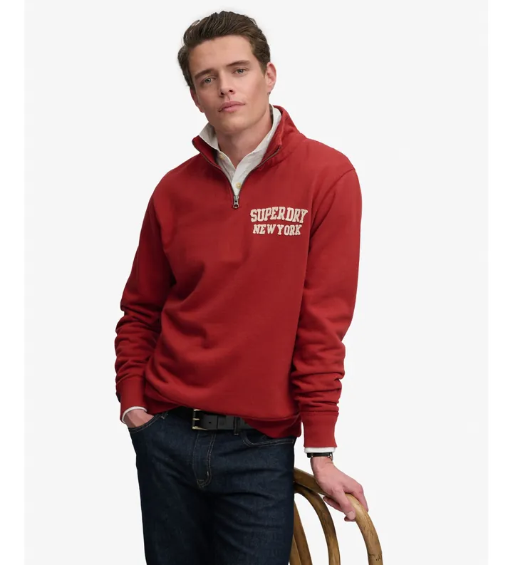 Superdry para hombre. M2014478A Sudadera Vintage Athletic Half Zip rojo (3XL), Casual, Algodón, Manga larga