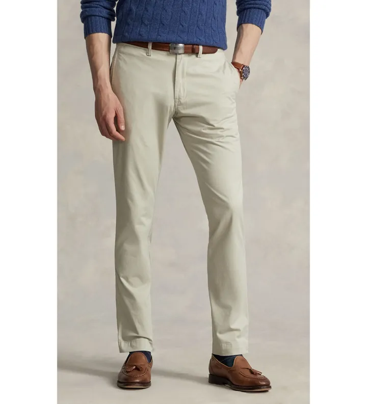 Polo Ralph Lauren para hombre. 710778778003 Pantalón de sarga elástico Slim Fit beige (34/34), Casual, Algodón