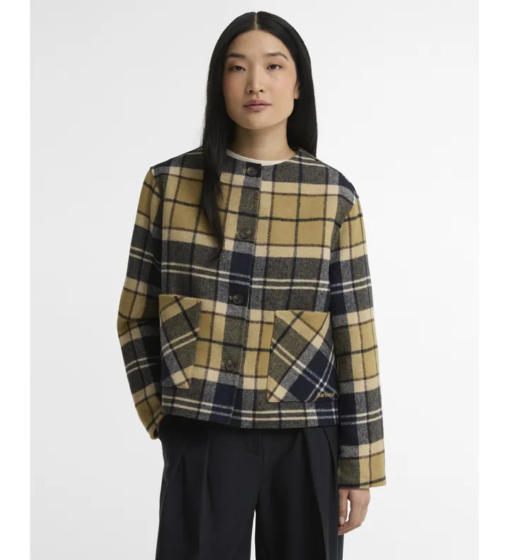 Barbour para mujer. LOS0092 Chaqueta Marlow Overshirt tartán beige (M), Casual, Lana, Manga larga