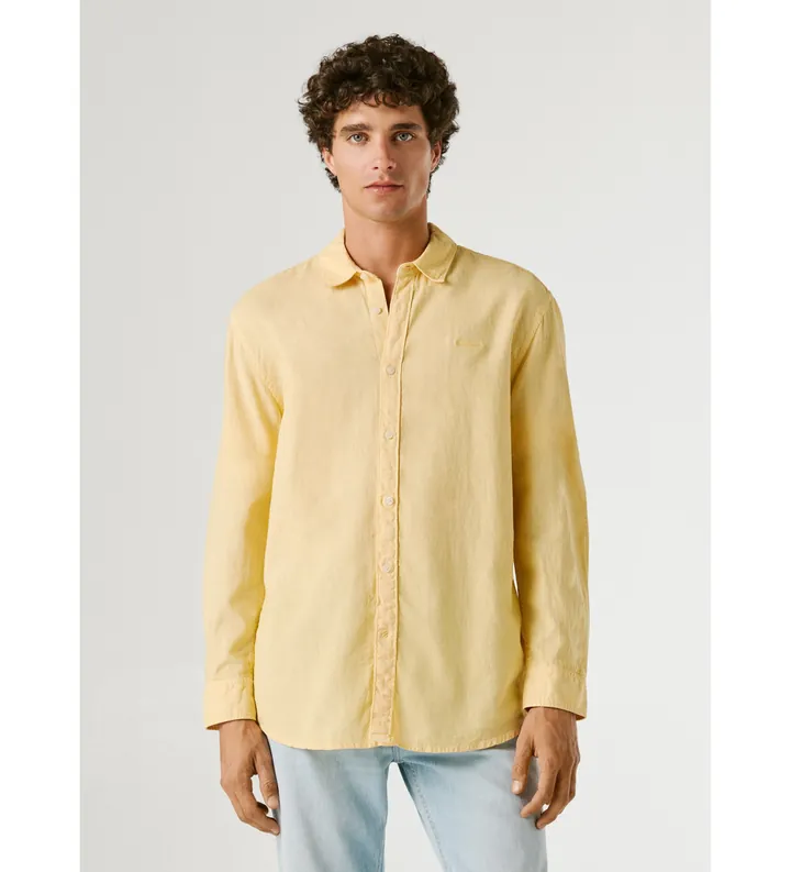 Pepe Jeans para hombre. PM3091192 Camisa Payton amarillo (L), Casual, Lino, Manga larga