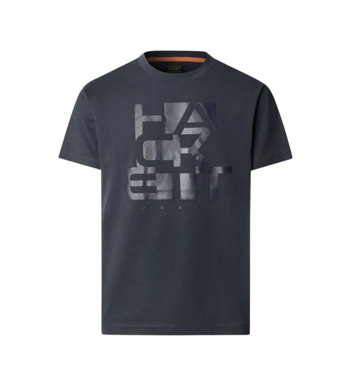 Hackett London para hombre. HM5000086 Camiseta gráfico en bloque con logo fit clásico marino (L), Casual, Algodón, Manga corta