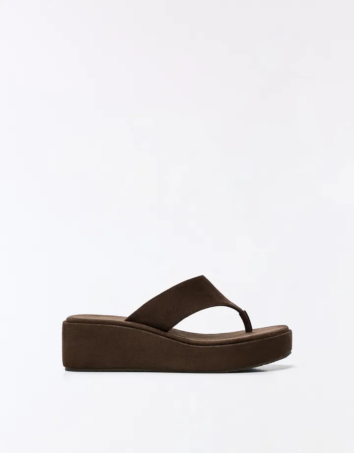 Bershka Sandalia Thong Flatform Mujer 35 Marrón