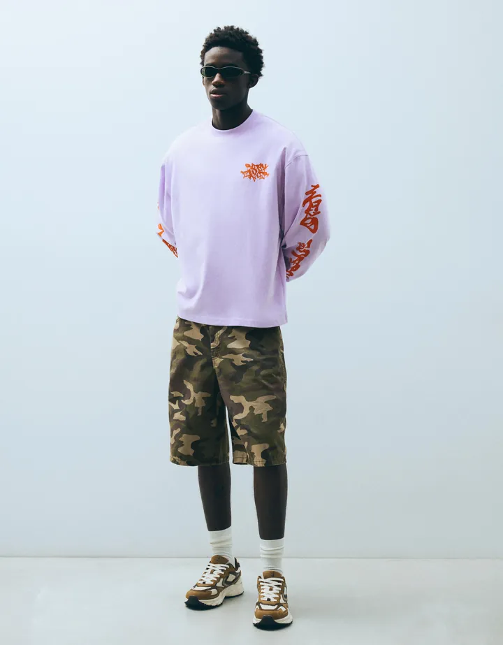 Bershka Bermuda Skater Print Hombre 34 Kaki