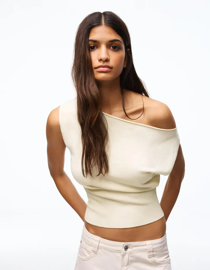 Bershka Top Cuello Barco Mujer L Crudo