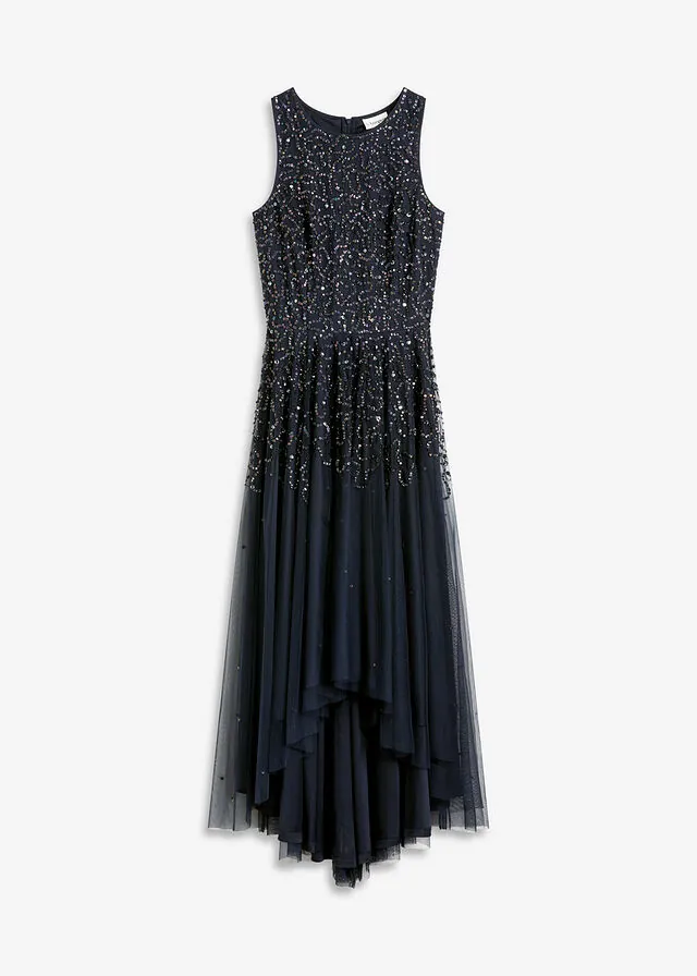 Vestido asimétrico con bordado de lentejuelas