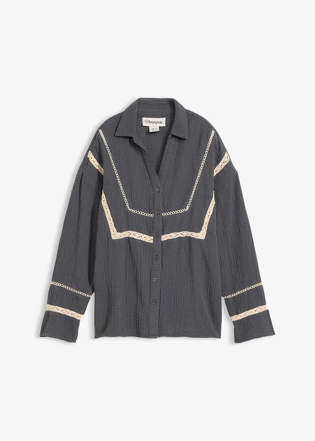 Blusa de muselina con insertos de encaje