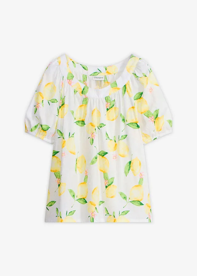 Blusa de algodón puro con mangas de globo