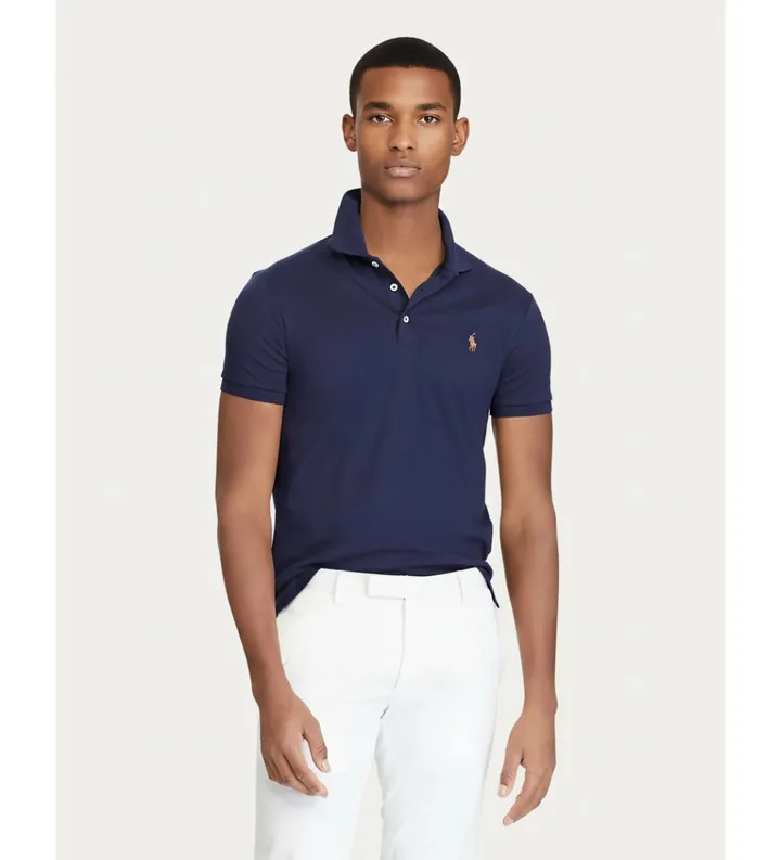 Polo Ralph Lauren para hombre. 710685514003 Polo de tacto suave marino (L), Casual, Algodón, Manga corta