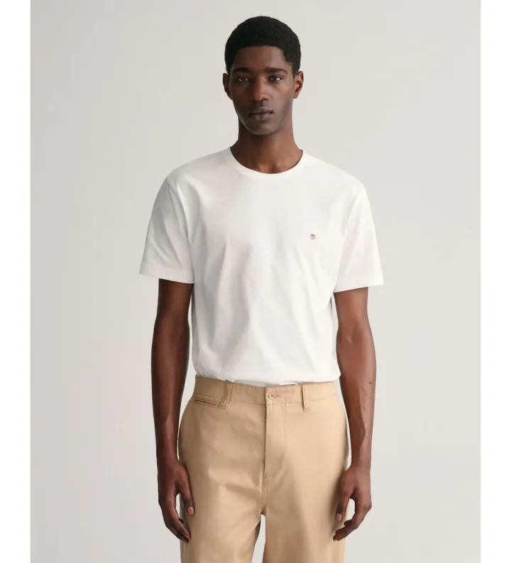 Gant para hombre. 2003184 Camiseta Regular Fit Shield blanco (L), Casual, Algodón, Manga corta, Sostenible