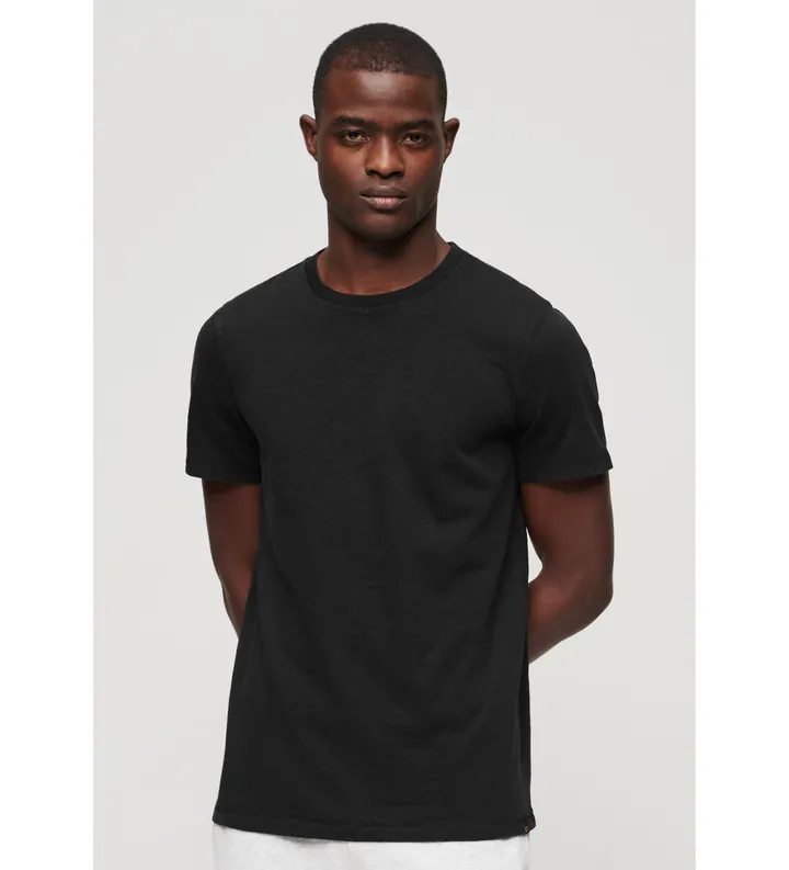 Superdry para hombre. M1011888A Camiseta de manga corta flameada con cuello redondo negro (S), Casual, Algodón
