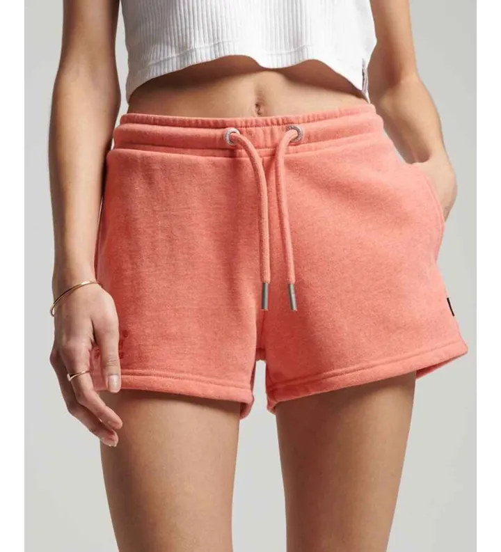 Superdry para mujer. W7110286A Short de punto de algodón orgánico con logotipo Vintage Logo naranja (L), Casual, Deportivo, Sostenible