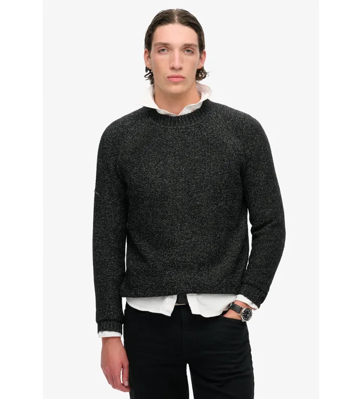 Superdry para hombre. M6110634A Jersey raglán grueso negro (L), Casual, Poliéster