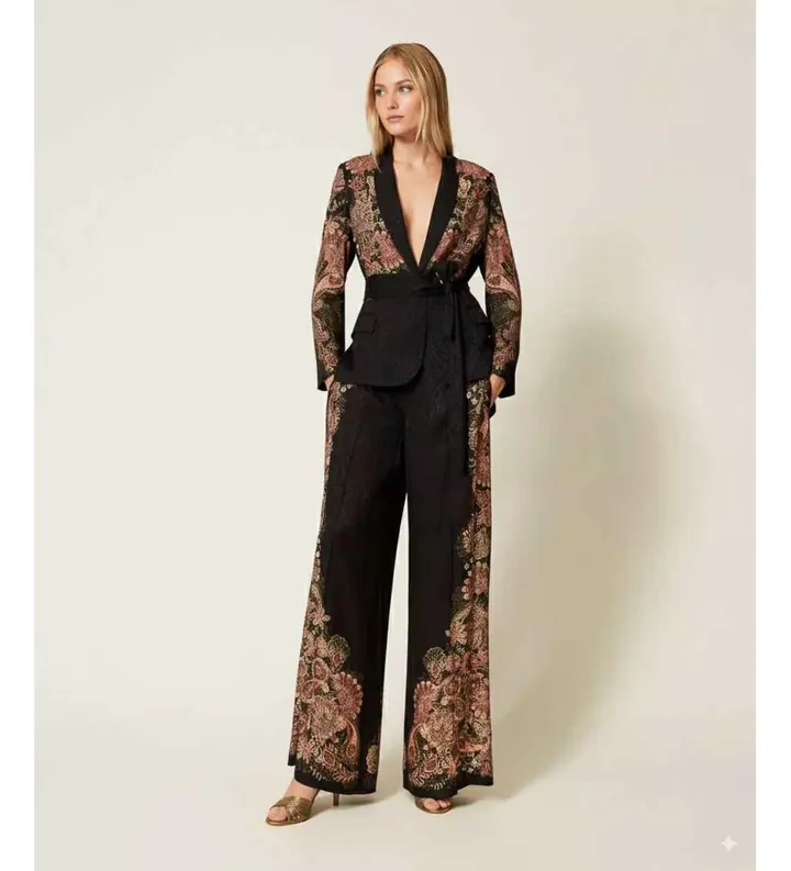 Twinset para mujer. 252TP2041 Pantalón Palazzo negro (40), Casual, Multicolor, Viscosa