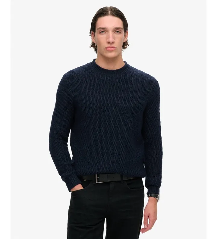 Superdry para hombre. M6110628A Jersey Merchant de punto texturizado marino (L), Casual, Algodón