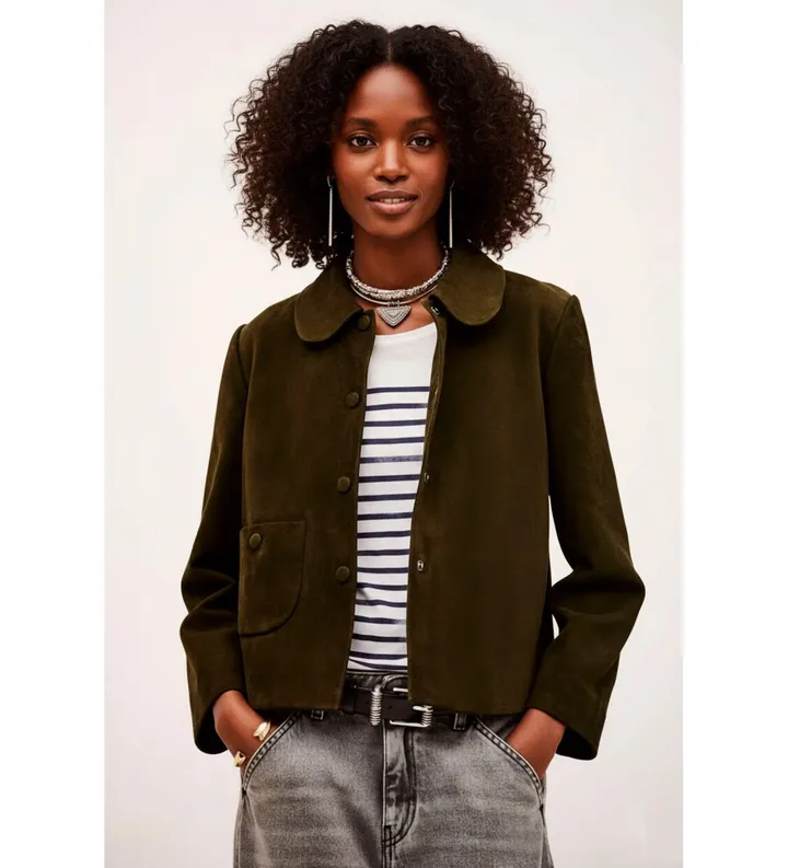 BA&SH para mujer. 1H24MILA Chaqueta Milas verde (34), Casual, Piel