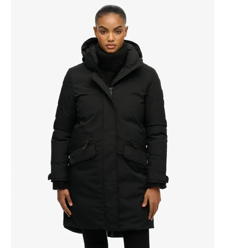 Superdry para mujer. W5011983A Parka City Fishtail negro (XS), Casual, Poliéster