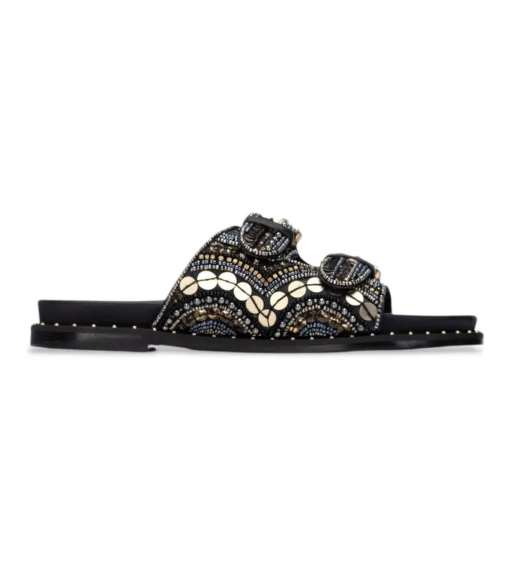 Carmela para mujer. 16320001-NEGRO Sandalias 163200 negro (36), Plano, Ninguno, Casual