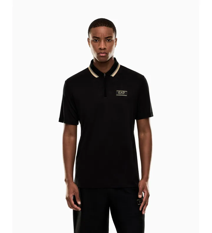 EA7 para hombre. 7M001333_AF13739 Polo de punto premium Label negro (L), Casual, Algodón, Manga corta