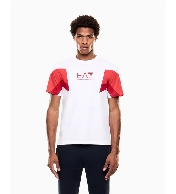 EA7 para hombre. 7M001603_AF12503 Camiseta Summer Block blanco (3XL), Casual, Deportivo, Algodón, Manga corta