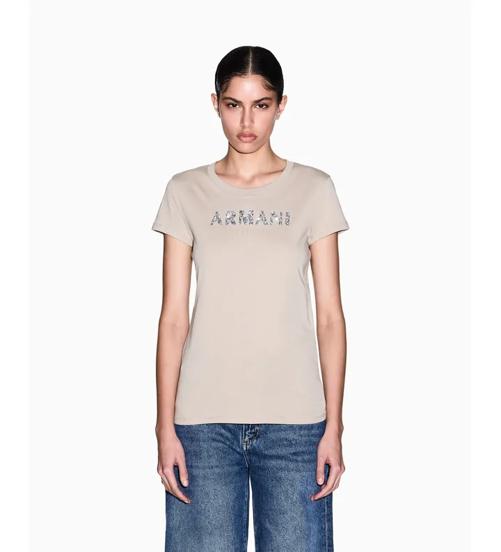 A|X Armani Exchange para mujer. XW002106AF10356U6223 Camiseta slim fit beige (M), Casual, Algodón, Manga corta