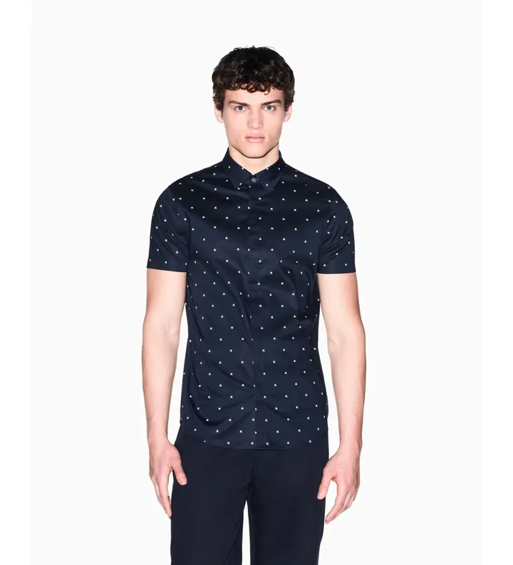 A|X Armani Exchange para hombre. XM000624AF13184FB434 Camisa Monogram Slim marino (L), Casual, Algodón, Manga corta