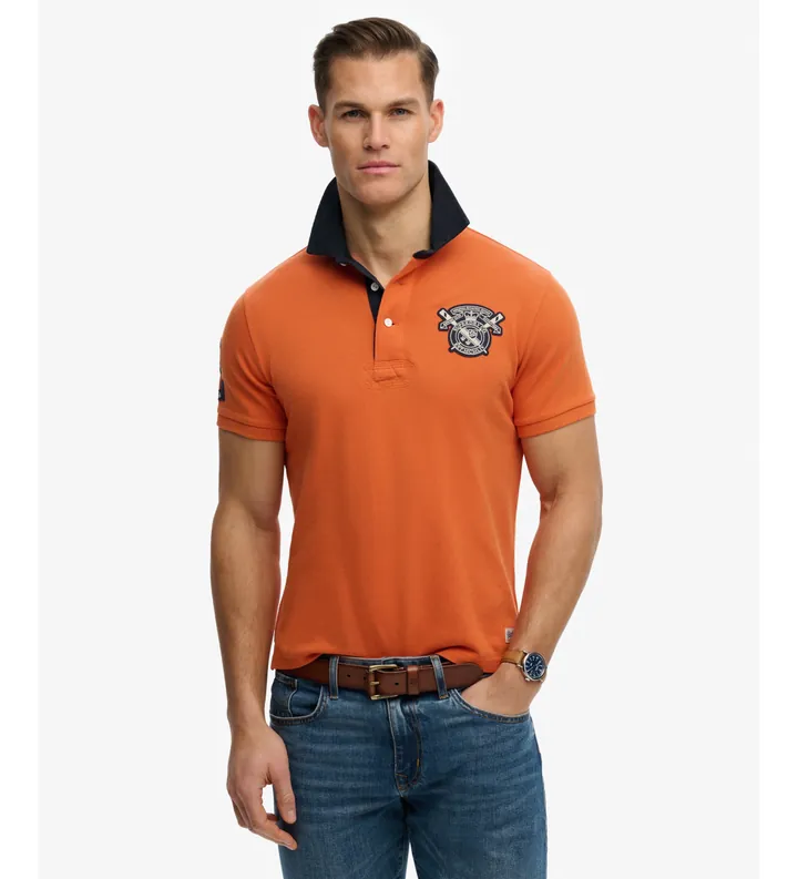 Superdry para hombre. M1110469A Polo Vintage Pique Rugby naranja (L), Casual, Algodón, Manga corta