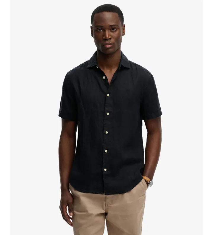Superdry para hombre. M4011104A Camisa Riviera marino (L), Casual, Lino, Manga corta