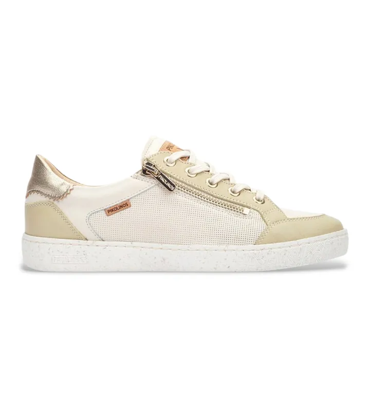 Pikolinos para mujer. W7B-6737C1 Zapatillas de Piel Lanzarote blanco roto (36), Beige, Plano, Cordones, Cremallera, Casual