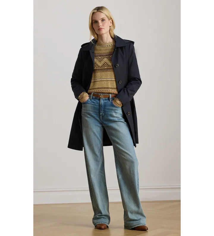 Lauren Ralph Lauren para mujer. 297967121005 Abrigo escocés de mezcla de algodón marino (L), Casual