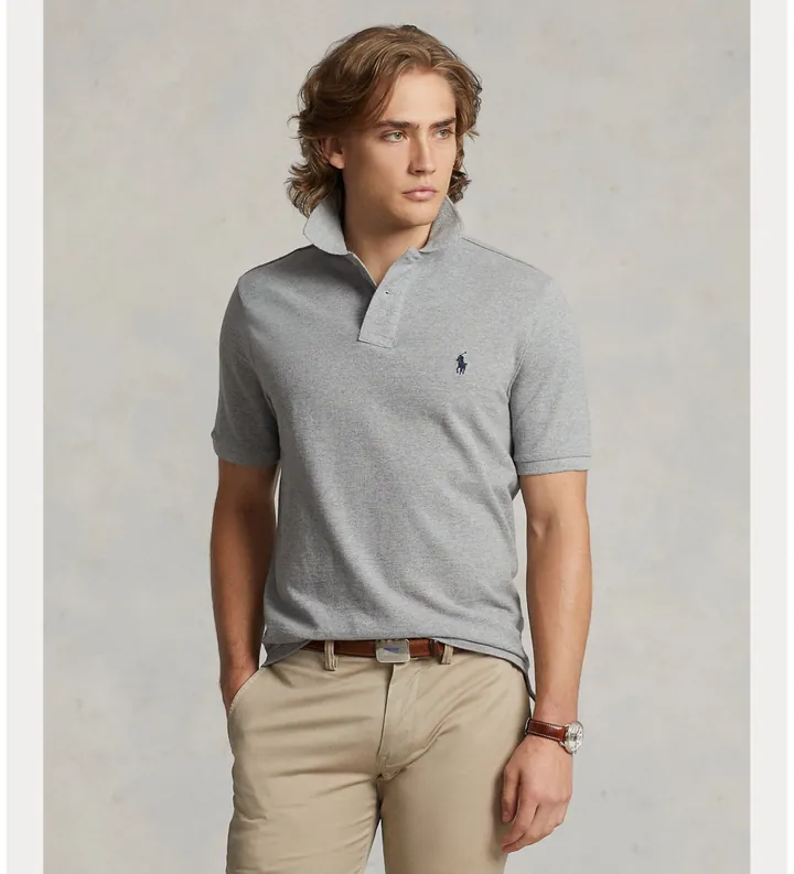 Polo Ralph Lauren para hombre. 710782592003 El icónico polo de piqué gris (L), Casual, Algodón, Manga corta