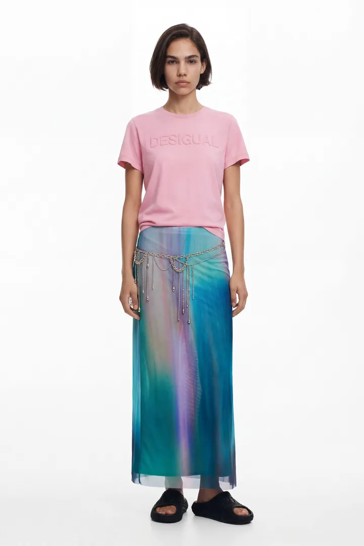 Desigual, Falda tul efecto difuminado, Poliester, Verde, M