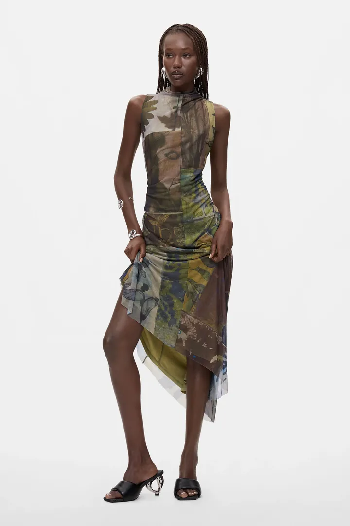 Desigual, Vestido Asimétrico Sin Mangas, Mujer, Poliester, Verde, L