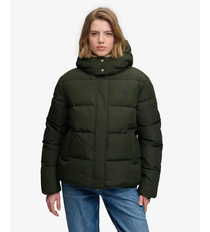 Superdry para mujer. W5012207A Chaqueta con capucha Premium verde (L), Casual, Poliéster Reciclado