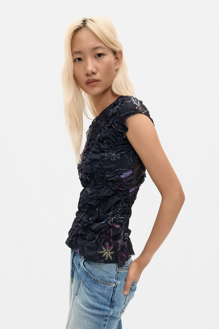 Desigual, Camiseta Punto Floral, Mujer, Poliester, Negro, L
