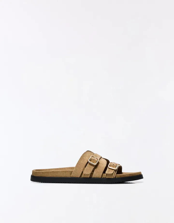 Bershka Sandalia Plana Detalle Hebillas Mujer 35 Tostado
