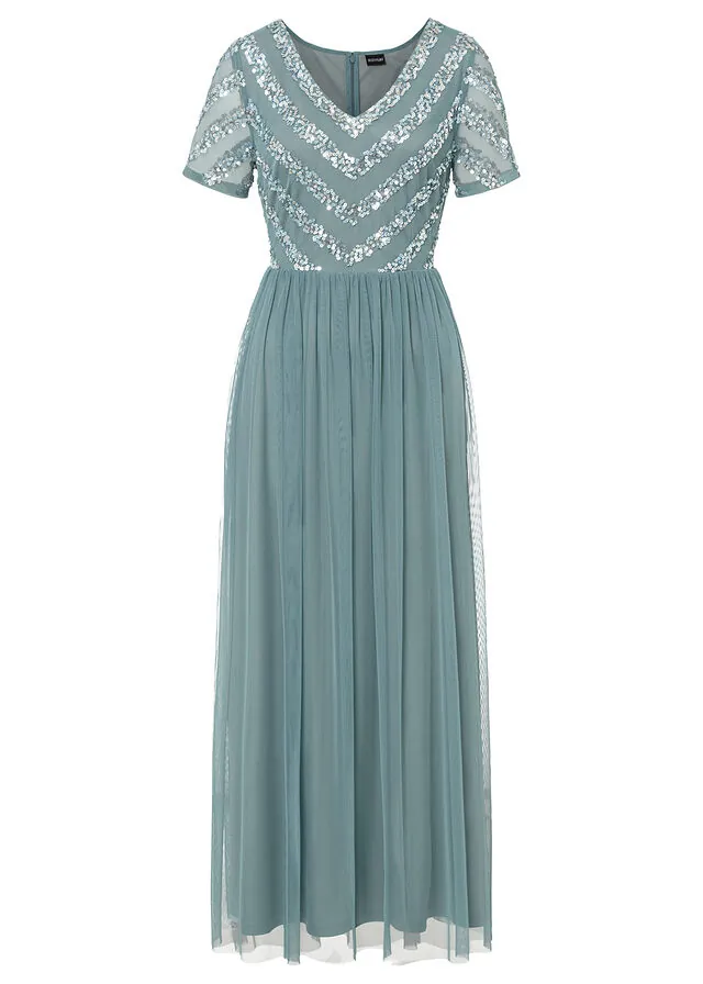 Vestido largo con bordado de lentejuelas