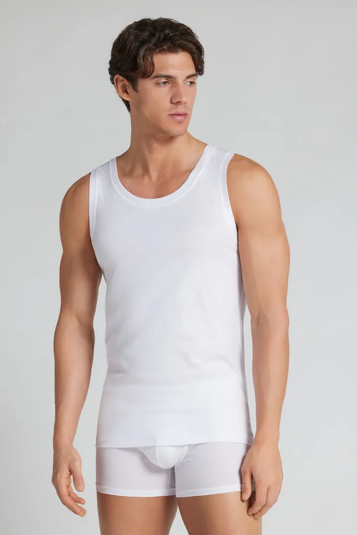 Intimissimi Camiseta de Tirantes de Algodón Superlight Mercerizado filo Premium Hombre Blanco Tamaño L