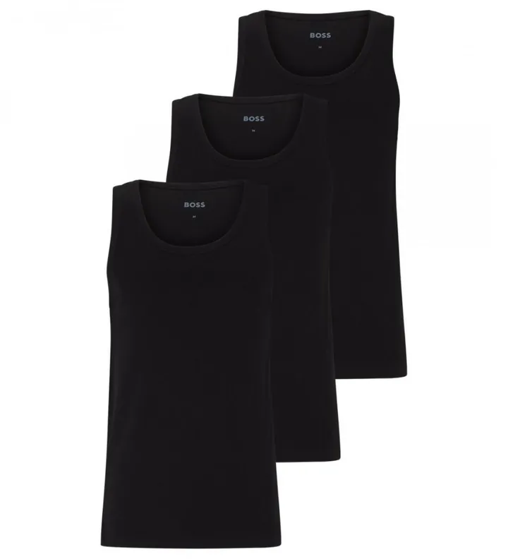 BOSS para hombre. 50475278 Camiseta sin mangas 3P Classic 10243514 01 negro (L), Algodón, Sin mangas / Tirantes