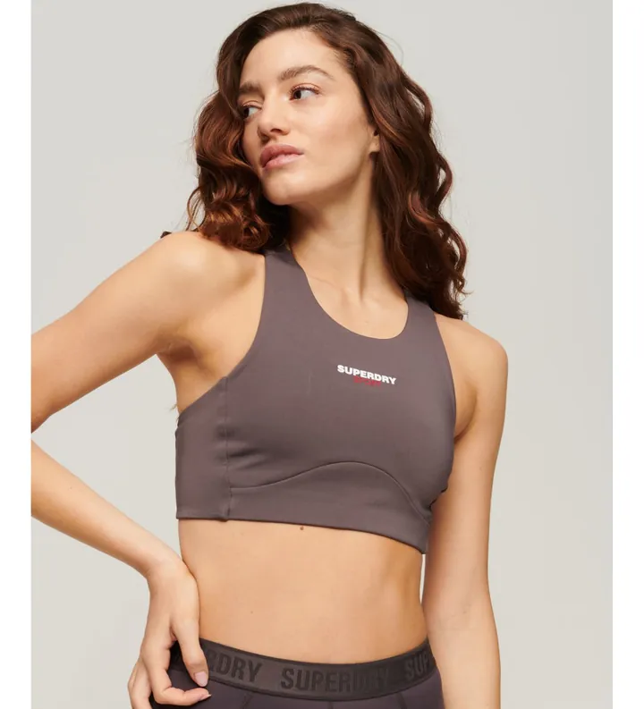Superdry para mujer. WS311591A Sujetador Core Active gris (L), Deportivo, Multideporte, Poliéster Reciclado, Sostenible