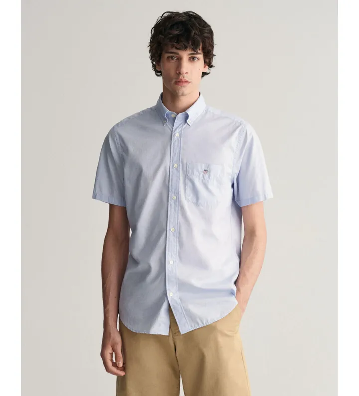 Gant para hombre. 3000101 Camisa Regular Fit de manga corta en popelina azul (3XL), Casual, Algodón