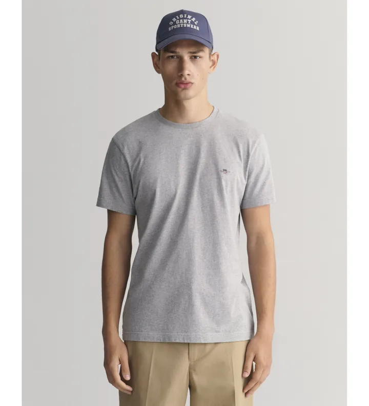 Gant para hombre. 2003185 Camiseta ajustada con escudo gris (3XL), Casual, Algodón, Manga corta
