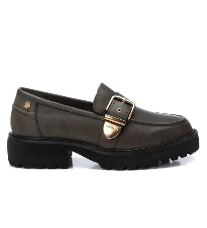 Carmela para mujer. 16190703-KAKI Zapatos de piel 161907 verde (36), Plano, Ninguno, Casual