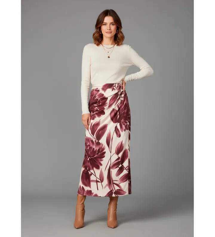 Twinset para mujer. 252TP2702 Falda estampado floral rosa (40), Casual, Viscosa
