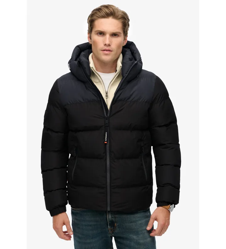Superdry para hombre. M5012281A Chaqueta Colourblock Puffer negro (L), Casual, Poliéster