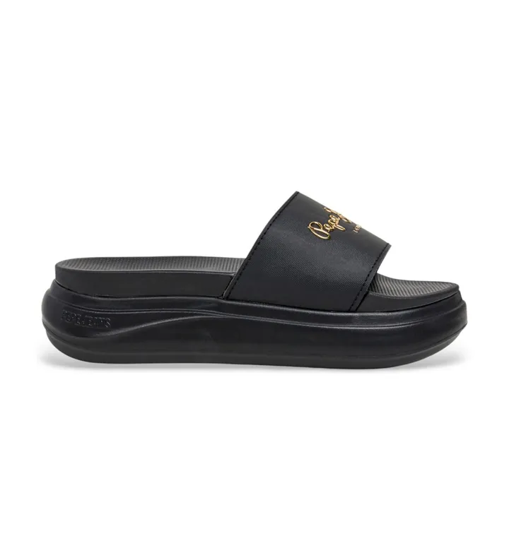 Pepe Jeans para mujer. PLS700001 Sandalias Bella Log negro (36), Plano, Ninguno, Beachwear, Poliuretano