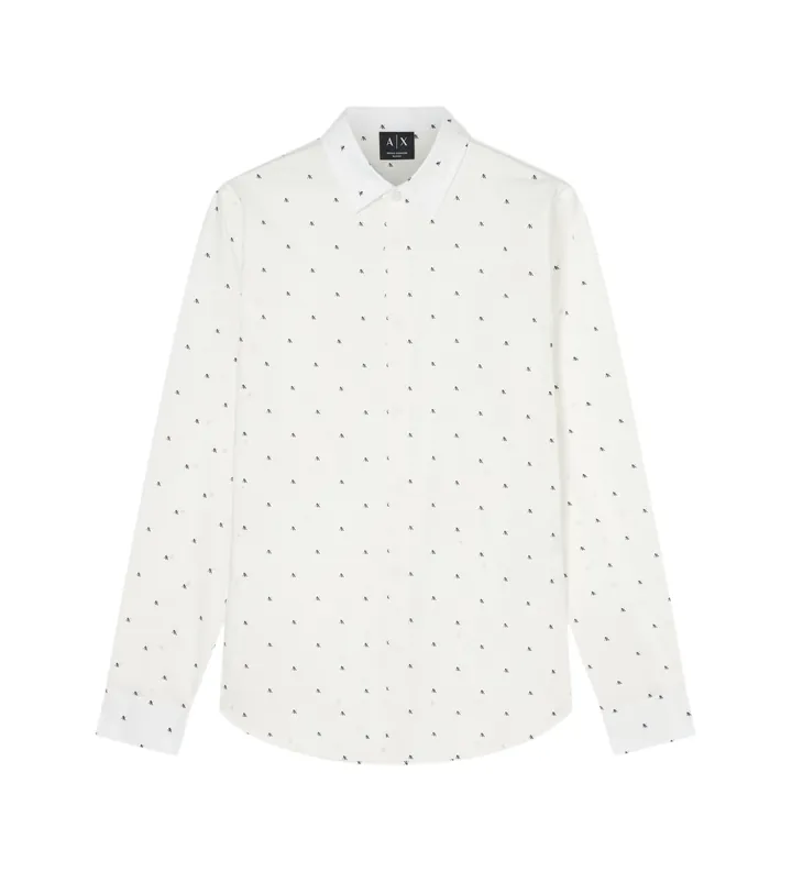 A|X Armani Exchange para hombre. XM000625AF13184F0198 Camisa Monogram AX Cross Logo blanco (L), Casual, Algodón, Manga larga