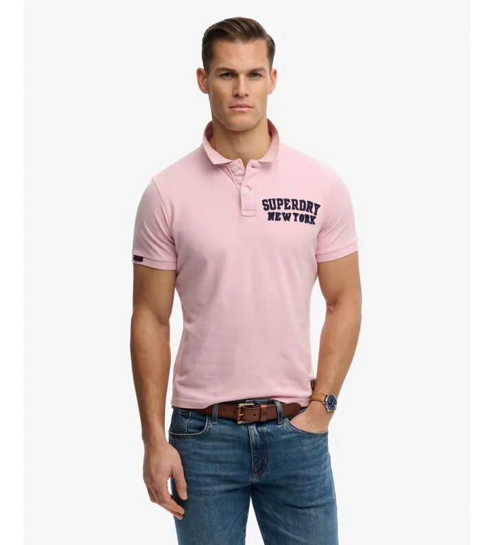 Superdry para hombre. M1110471A Polo Vintage Athletic rosa (L), Casual, Algodón, Manga corta