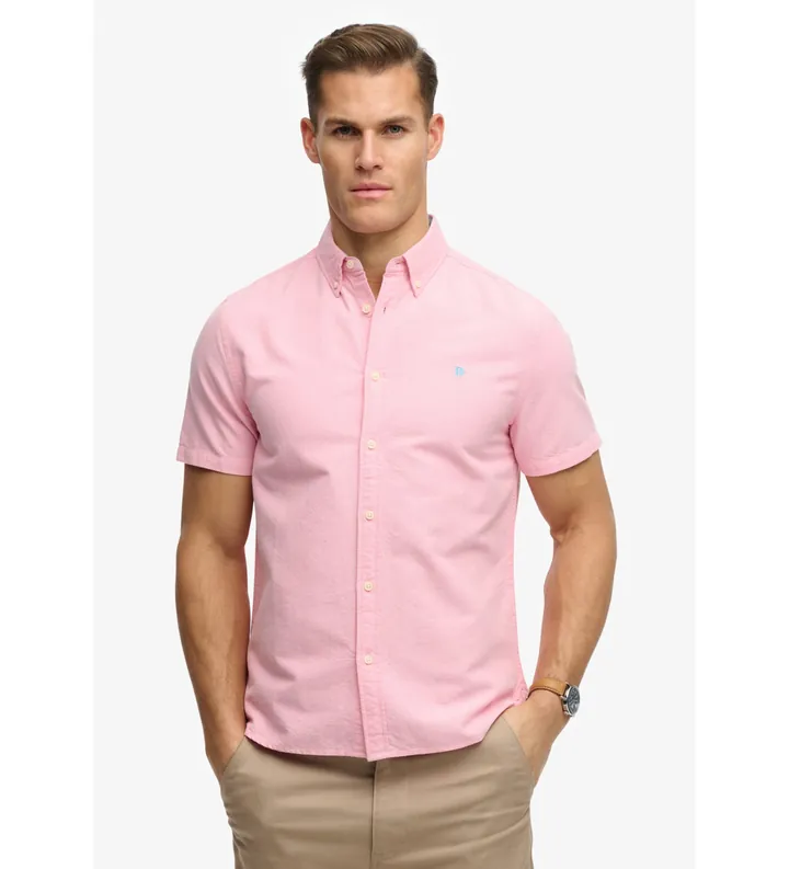 Superdry para hombre. M4011101A Camisa Preppy Oxford rosa (L), Casual, Algodón, Clásico, Manga corta, Coral